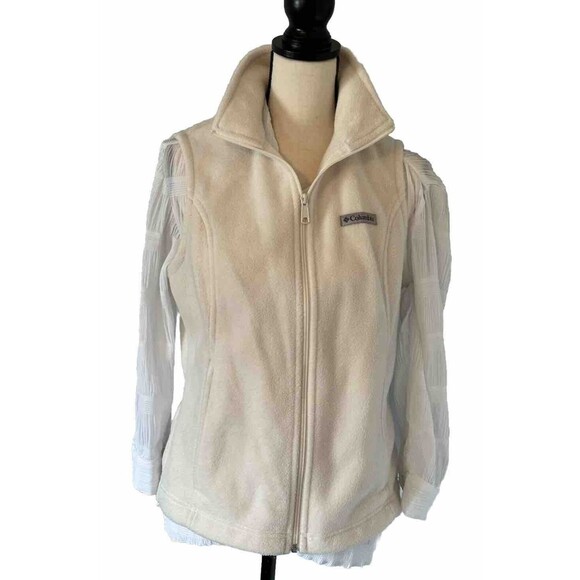 Columbia Fleece Full Zip Vest With Zipper Side Pockets Cream Color Size Medium - Picture 3 of 8